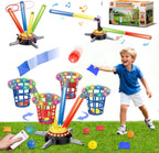 TERRAMUS 3-in-1 Bean Bag and Ring Toss Game Set, Active Motion Spinning Base Yard Sport Toy with 12 Sandbags 12 Rings 12 Balls for Kids Age 3+