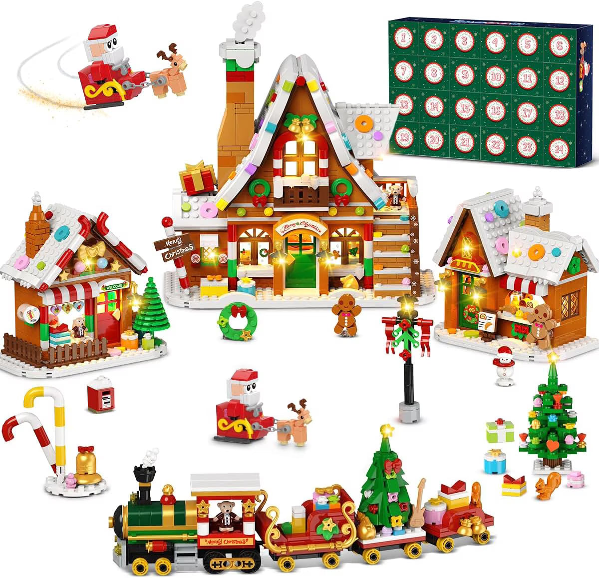 TERRAMUS Advent Calendar Gingerbread House Building Set, 24 Days Countdown Christmas Village Mini Bricks, Toys for Adults Teens Age 12+