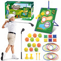 TERRAMUS 3 in 1 Kids Golf Game Set, Outdoor Indoor Golf Chipping Net with Golf Club, Bean Bags & Ring Toss, Sports Toys Gifts Boys Girls Ages 3+