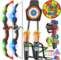 TERRAMUS Kids Archery Target Game Set, 2-Pack Luminescent Active Bows with Pneumatic Launchers Vacuum Suction Arrows Toys for Boys Girls Ages 5-11+