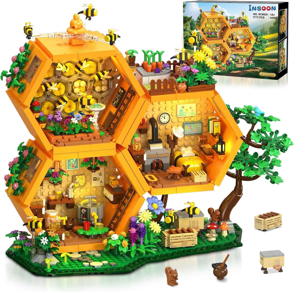 TERRAMUS Bee Farm House Building Set, 1773 Pcs Honey Cabin Botanical Treehouse Block Kit Home Office Decor Toys for Kids Adults Age 12+