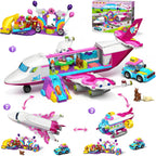 TERRAMUS 3-in-1 Friends Airplane Building Set with LED Light, 642PCS Passenger Plane/Submarine/Space Shuttle Building Toys with Playground, Taxi Car, Slide, STEM Gifts for Kids Girls Boys Ages 6-12+