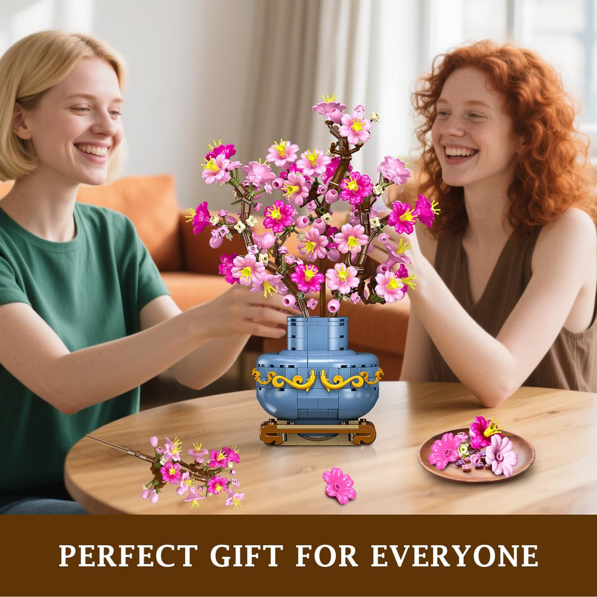 TERRAMUS Cherry Blossom Bonsai Tree Building Set, 2-in-1 Artificial Sakura Tree Building Blocks Kit, 775 Pcs Botanical Plant Model for Home Decor Display Gift for Adults Teens Kids