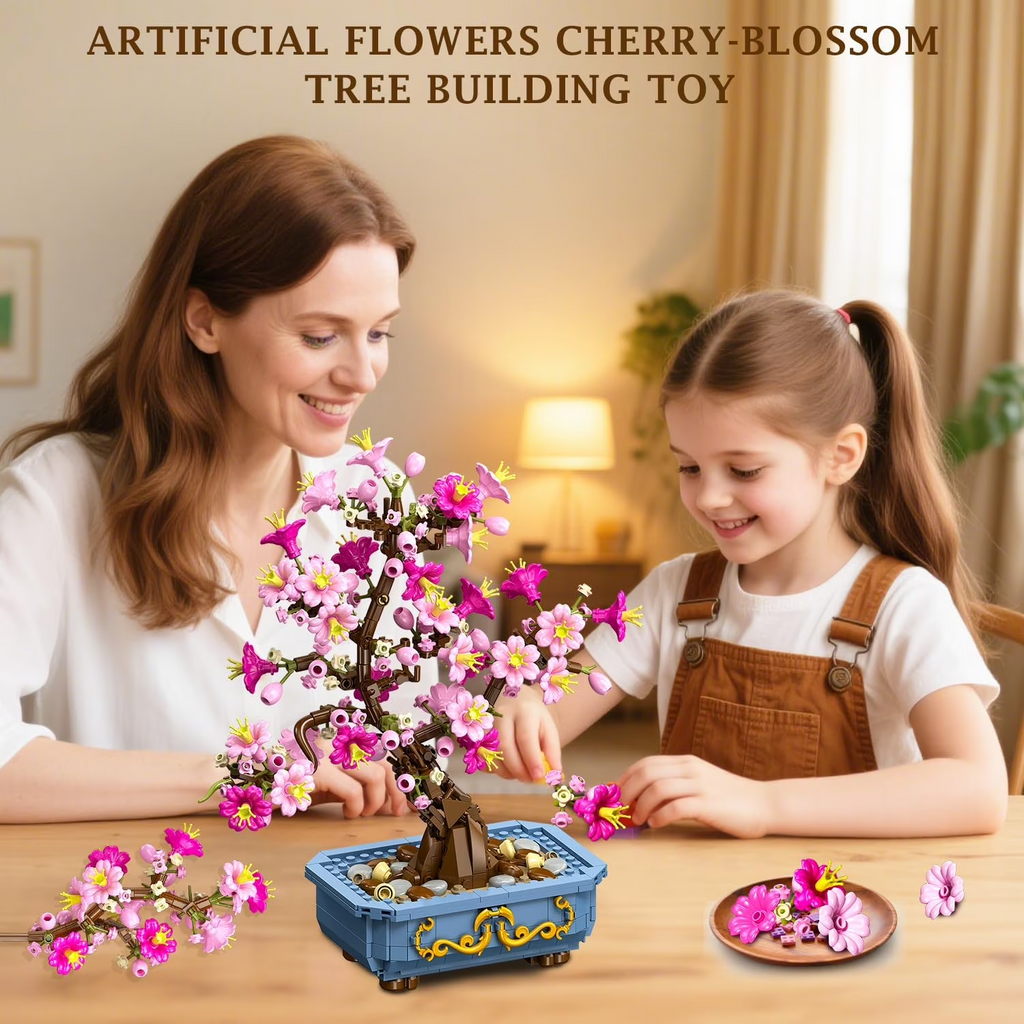 TERRAMUS Cherry Blossom Bonsai Tree Building Set, 2-in-1 Artificial Sakura Tree Building Blocks Kit, 775 Pcs Botanical Plant Model for Home Decor Display Gift for Adults Teens Kids