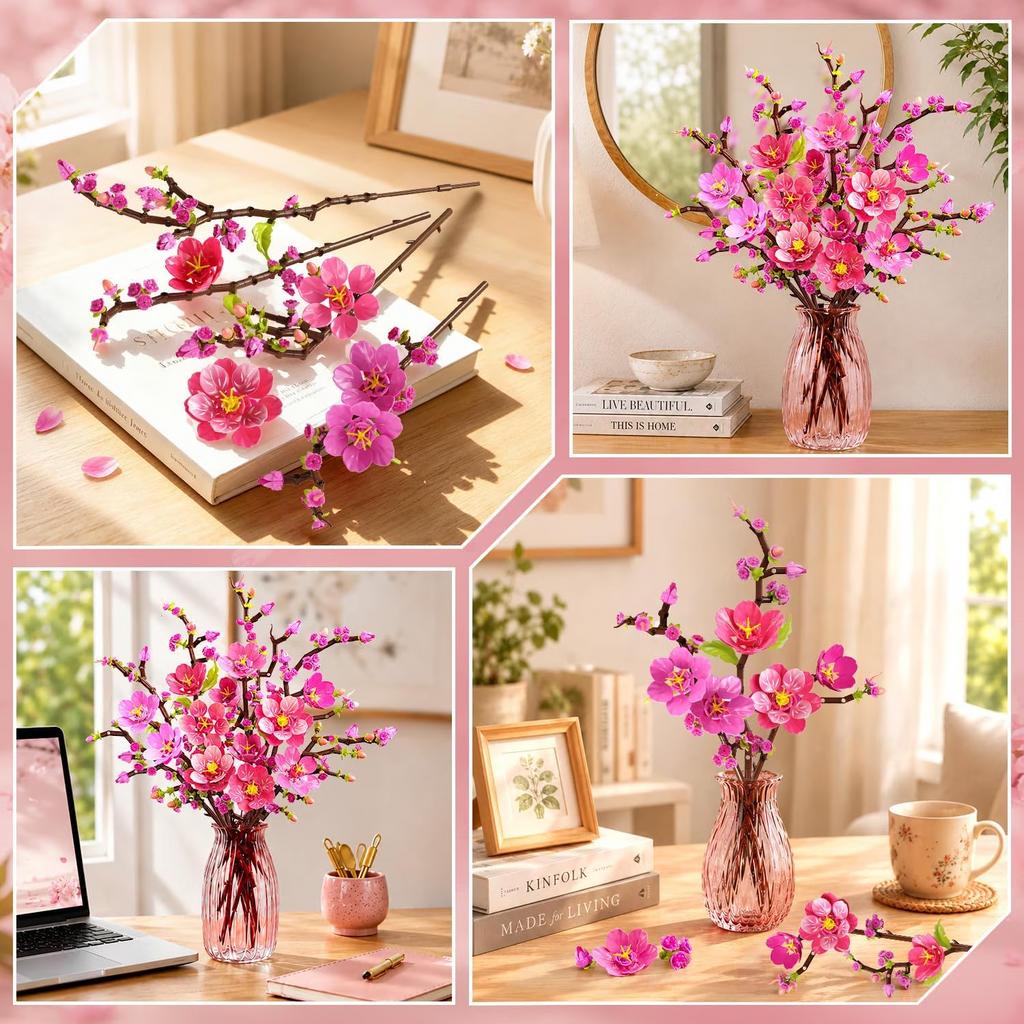 TERRAMUS Cherry Blossom Flower Bouquet Building Set, 1108 Pcs Pink Botanical Collection Plant Blocks Craft Kit for Home Decor Toy for Age 12+