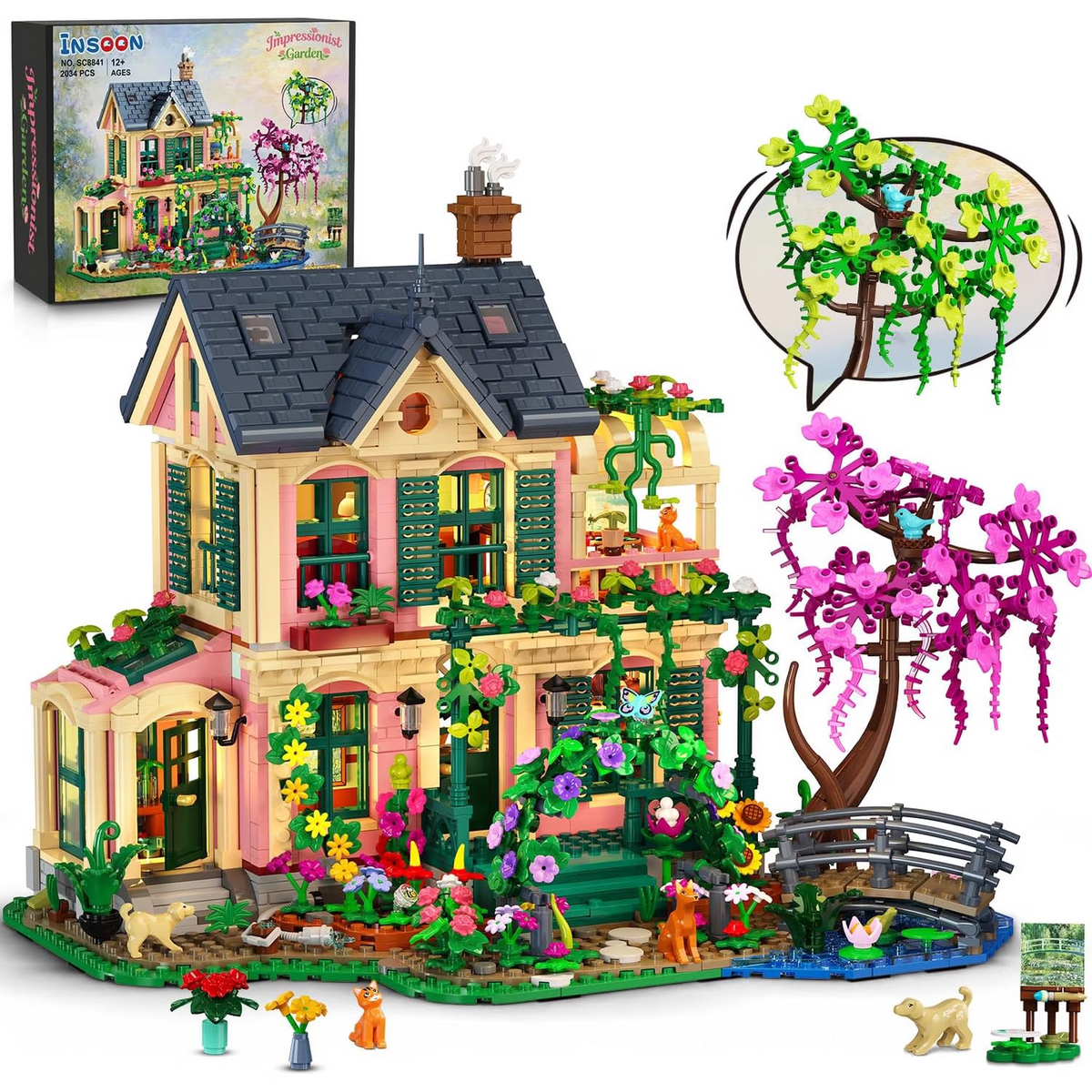 TERRAMUS Monet Manor Garden House Building Set, Architectural Cottage Bricks Set with Flower Arch and Bridge Decor Toys for Kids Teens Ages 8+