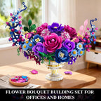 TERRAMUS Moon Flower Bouquet Building Set with LED Light, 1274 Pcs Crescent Shape Floral Building Kit, Lunar Flower Home Decor Gifts for Women Adults Ages 12+