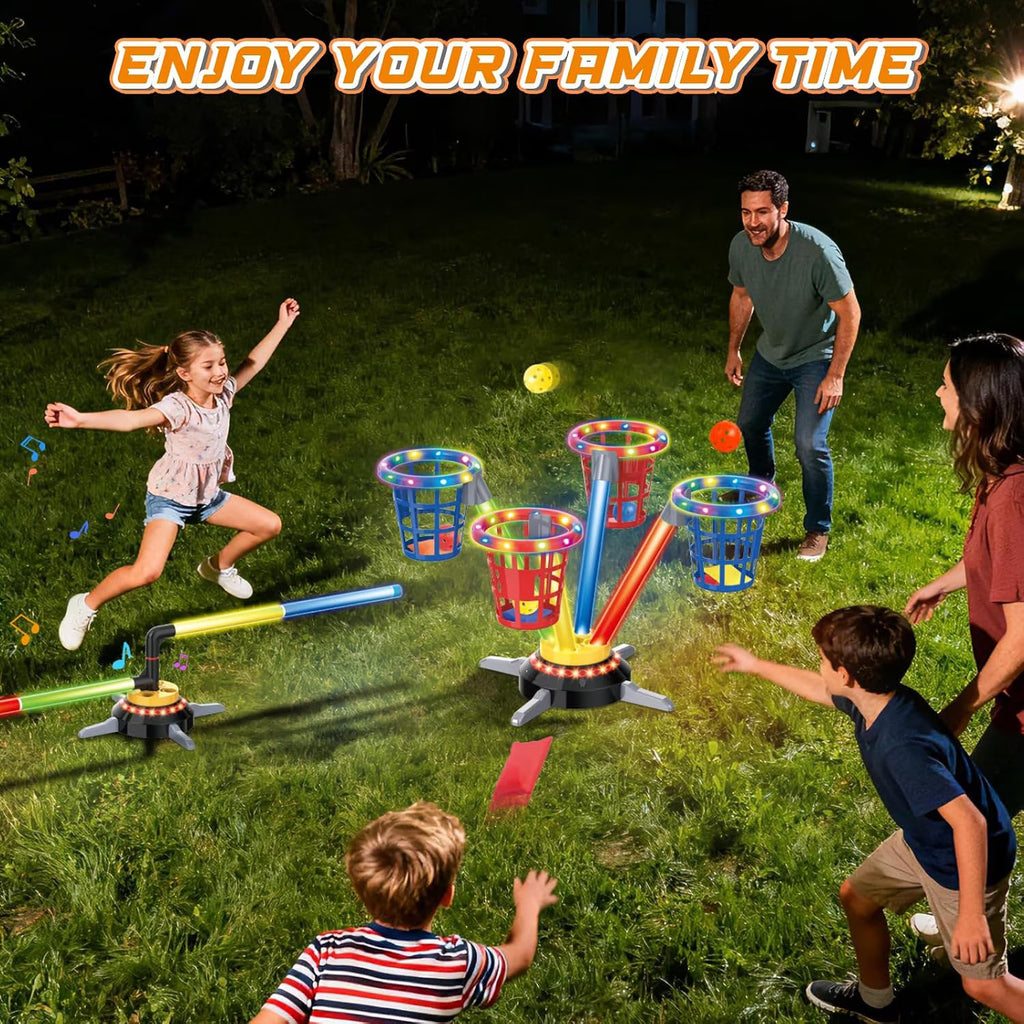TERRAMUS 3-in-1 Bean Bag and Ring Toss Game Set, Active Motion Spinning Base Yard Sport Toy with 12 Sandbags 12 Rings 12 Balls for Kids Age 3+