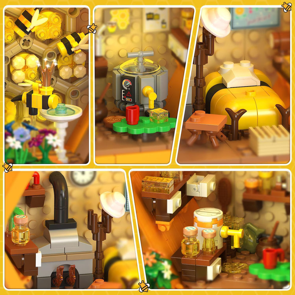 TERRAMUS Bee Farm House Building Set, 1773 Pcs Honey Cabin Botanical Treehouse Block Kit Home Office Decor Toys for Kids Adults Age 12+
