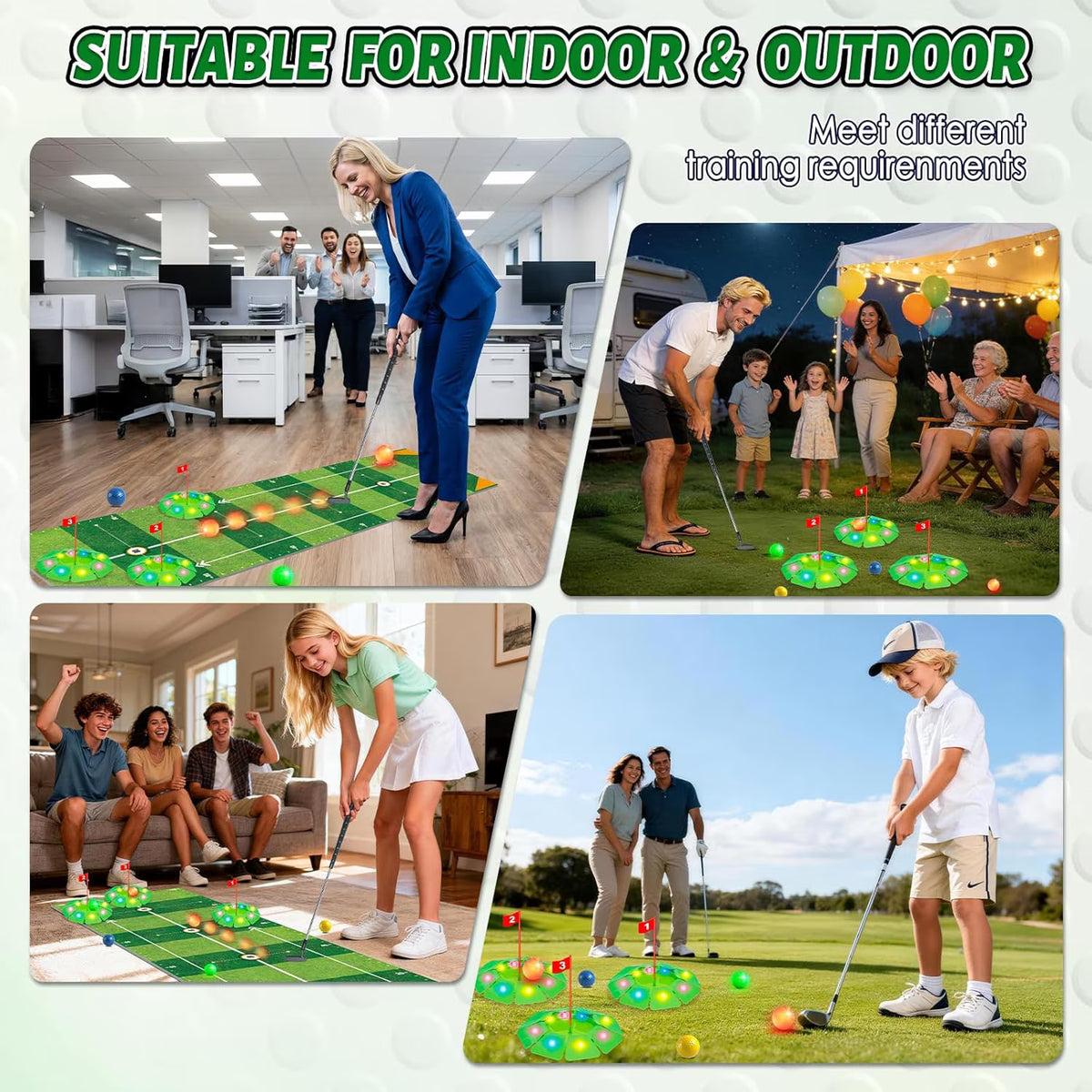 TERRAMUS Kids Golf Toy Set, 6.5ft Putting Mat Adjustable Putter 3 Target Holes 4 High-Visibility Balls Indoor Outdoor Sport Game Gift Kids Age 3+