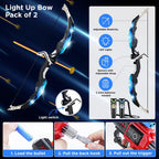 TERRAMUS Kids Archery Target Game Set, 2-Pack Luminescent Active Bows with Pneumatic Launchers Vacuum Suction Arrows Toys for Boys Girls Ages 5-11+