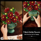 TERRAMUS Dahlia Flower Bouquet Building Set with Vase, 1482 Pcs Flower Bouquet Botanical Collection Building Block, Artificial Plant Bonsai Kit Home Decor Construction Toy for Ages 12+