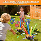 TERRAMUS 3-in-1 Bean Bag and Ring Toss Game Set, Active Motion Spinning Base Yard Sport Toy with 12 Sandbags 12 Rings 12 Balls for Kids Age 3+