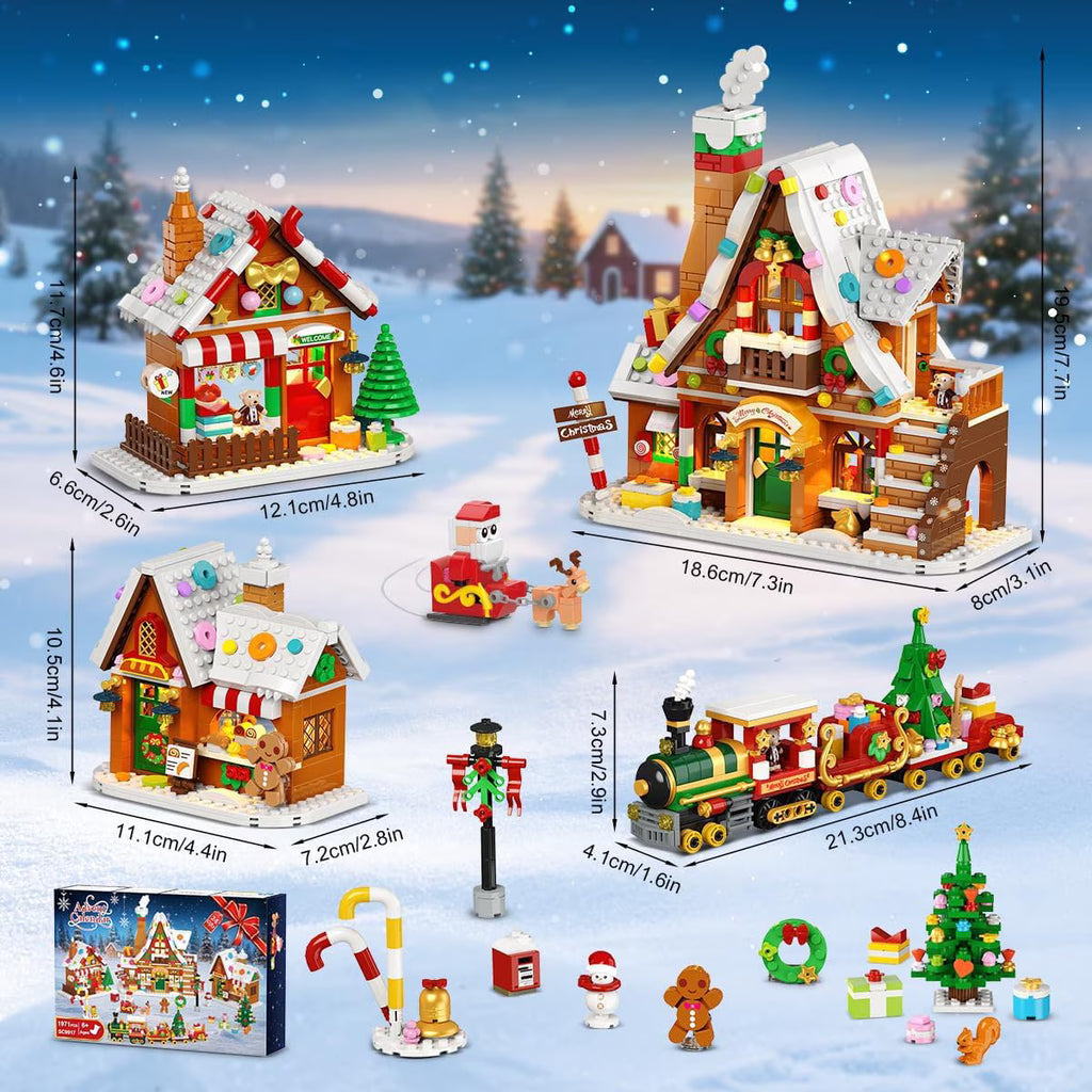 TERRAMUS Advent Calendar Gingerbread House Building Set, 24 Days Countdown Christmas Village Mini Bricks, Toys for Adults Teens Age 12+