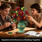 TERRAMUS Dahlia Flower Bouquet Building Set with Vase, 1482 Pcs Flower Bouquet Botanical Collection Building Block, Artificial Plant Bonsai Kit Home Decor Construction Toy for Ages 12+