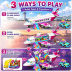 TERRAMUS 3-in-1 Friends Airplane Building Set with LED Light, 642PCS Passenger Plane/Submarine/Space Shuttle Building Toys with Playground, Taxi Car, Slide, STEM Gifts for Kids Girls Boys Ages 6-12+