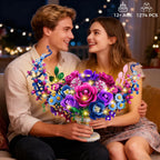 TERRAMUS Moon Flower Bouquet Building Set with LED Light, 1274 Pcs Crescent Shape Floral Building Kit, Lunar Flower Home Decor Gifts for Women Adults Ages 12+