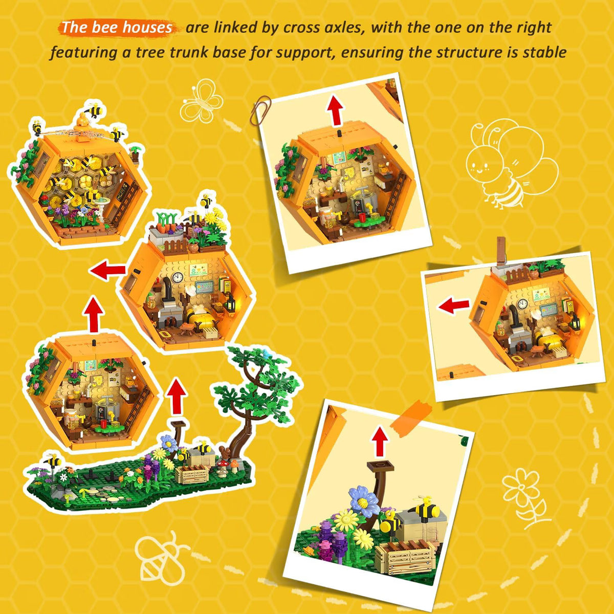 TERRAMUS Bee Farm House Building Set, 1773 Pcs Honey Cabin Botanical Treehouse Block Kit Home Office Decor Toys for Kids Adults Age 12+