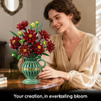 TERRAMUS Dahlia Flower Bouquet Building Set with Vase, 1482 Pcs Flower Bouquet Botanical Collection Building Block, Artificial Plant Bonsai Kit Home Decor Construction Toy for Ages 12+
