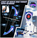 TERRAMUS 2 Pack Light Up Bow and Arrow Set for Kids with Electronic Scoring Target, 10 Suction Cup Arrows, 2 Quivers, Indoor Outdoor Target Game for Boys Girls Ages 5-12