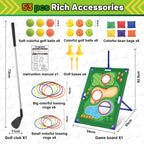TERRAMUS 3 in 1 Kids Golf Game Set, Outdoor Indoor Golf Chipping Net with Golf Club, Bean Bags & Ring Toss, Sports Toys Gifts Boys Girls Ages 3+