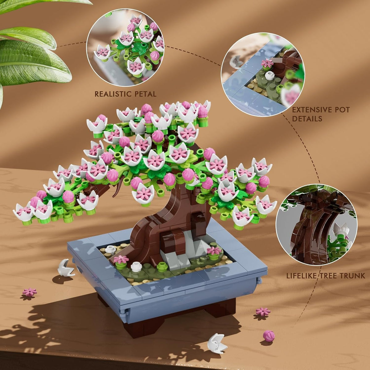 TERRAMUS 4 in 1 Four Seasons Bonsai Tree Building Set, 584 PCS Botanical Collection Cherry Blossom Brick Toy, Desk Decor Gifts Adults Kids 6+