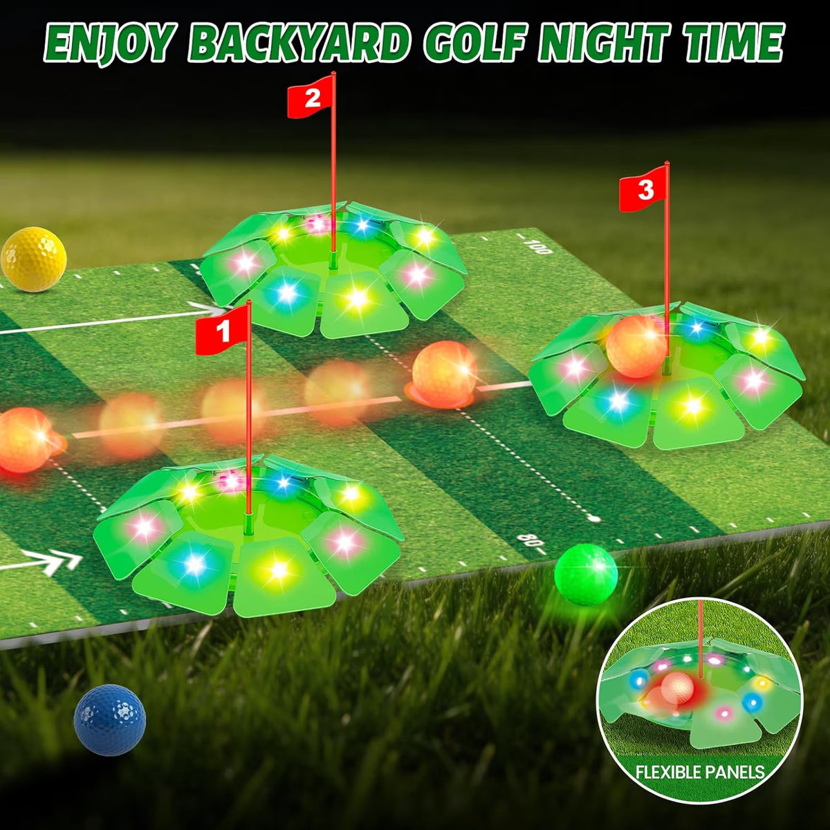 TERRAMUS Kids Golf Toy Set, 6.5ft Putting Mat Adjustable Putter 3 Target Holes 4 High-Visibility Balls Indoor Outdoor Sport Game Gift Kids Age 3+