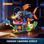 TERRAMUS Mechanical Anglerfish Building Set, 1139 Pcs Deep Sea Lantern Fish Ocean Animal Block Kit with Moving Gear Base Decor Gift Age 12+