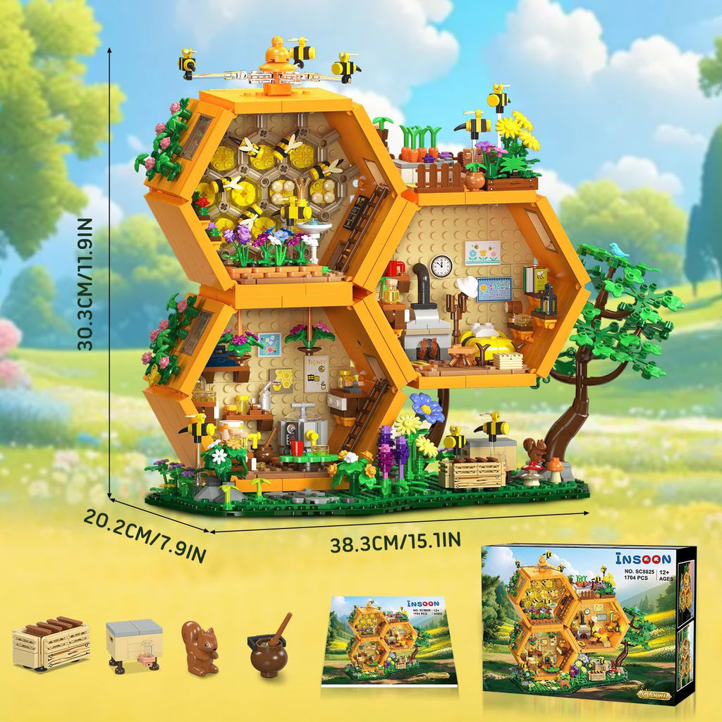TERRAMUS Bee Farm House Building Set, 1773 Pcs Honey Cabin Botanical Treehouse Block Kit Home Office Decor Toys for Kids Adults Age 12+