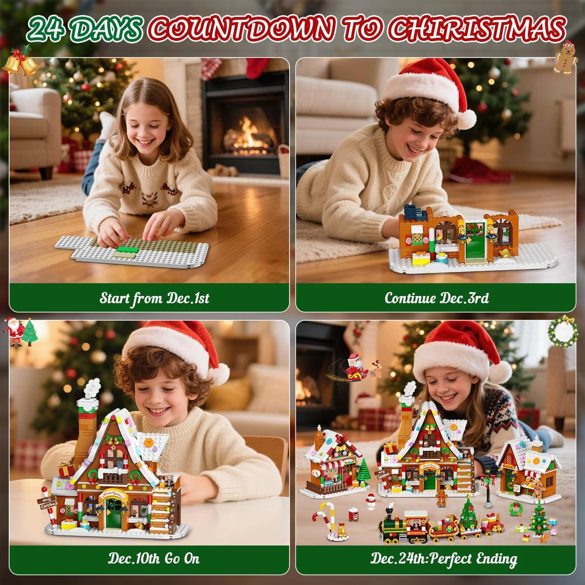TERRAMUS Advent Calendar Gingerbread House Building Set, 24 Days Countdown Christmas Village Mini Bricks, Toys for Adults Teens Age 12+