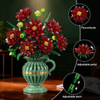 TERRAMUS Dahlia Flower Bouquet Building Set with Vase, 1482 Pcs Flower Bouquet Botanical Collection Building Block, Artificial Plant Bonsai Kit Home Decor Construction Toy for Ages 12+